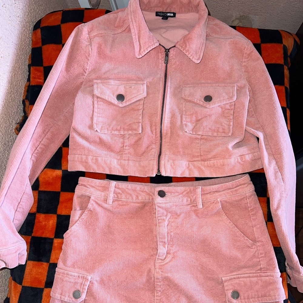 Pink two piece skirt set